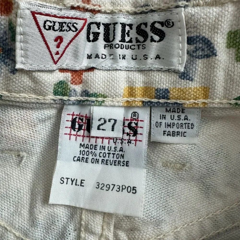 Vintage 90s GUESS USA Southwestern Patchwork Print High Waist Shorts XXS 23”